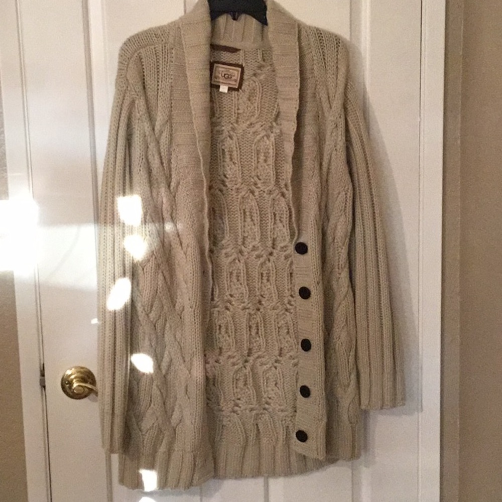 UGG Beige Cable Knit Cardigan with Buttons